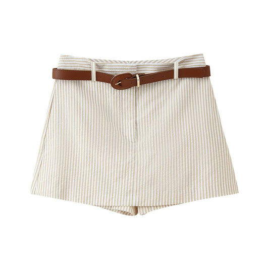 Ines | Summer Linen Shorts Tailored Cream Striped High Waisted