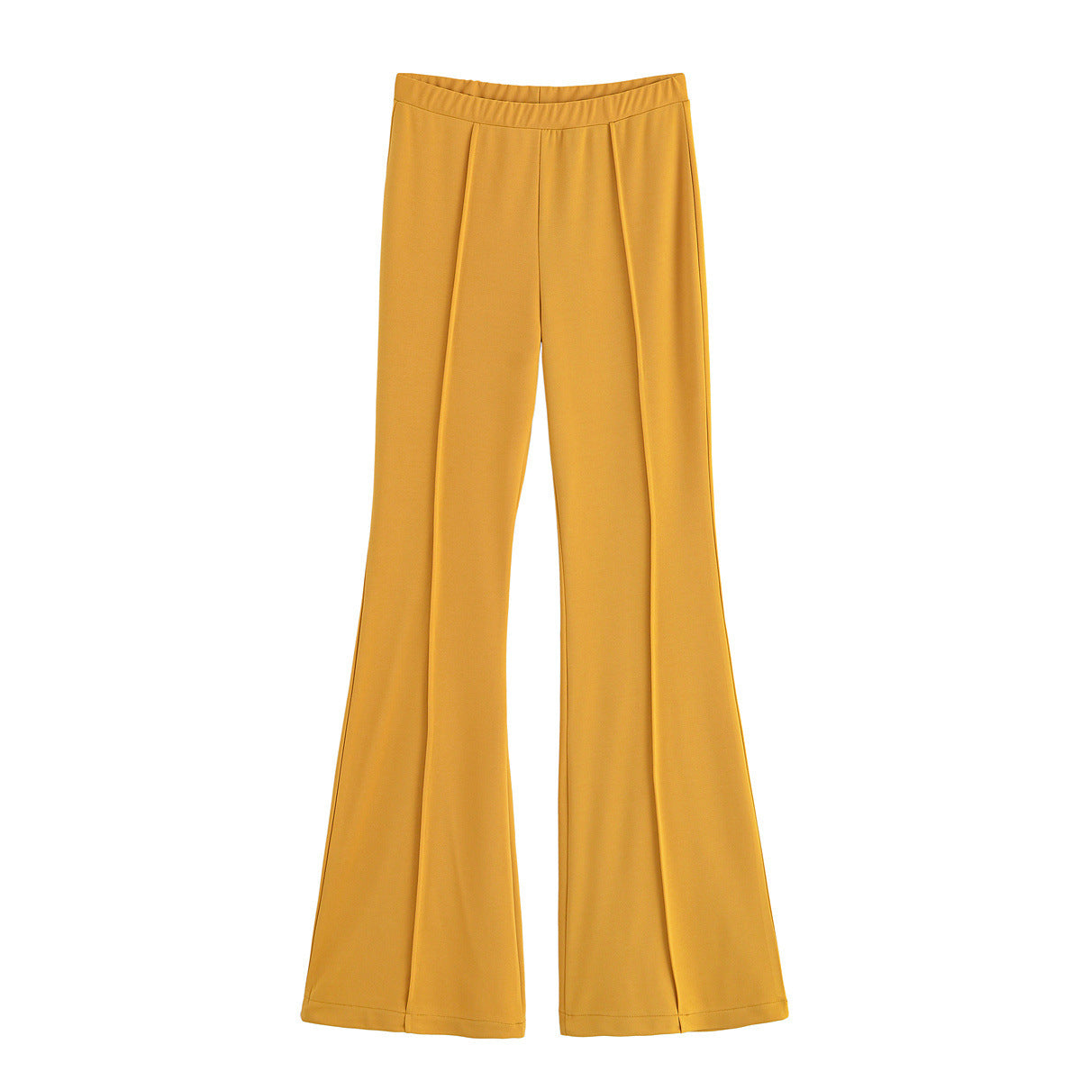 Georgina | High-Waist Front Seam Flared Wide-Leg Jersey Trousers in Yellow