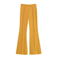 Georgina | High-Waist Front Seam Flared Wide-Leg Jersey Trousers in Yellow