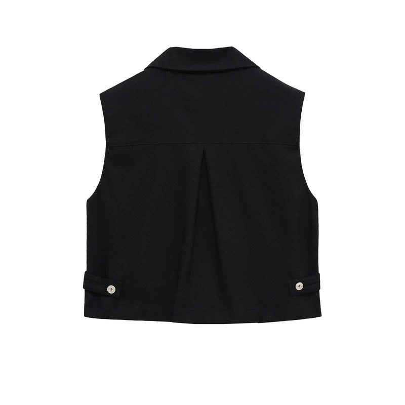 Elodie | Sleeveless Blazer Black Cropped Tailored Utility Pockets