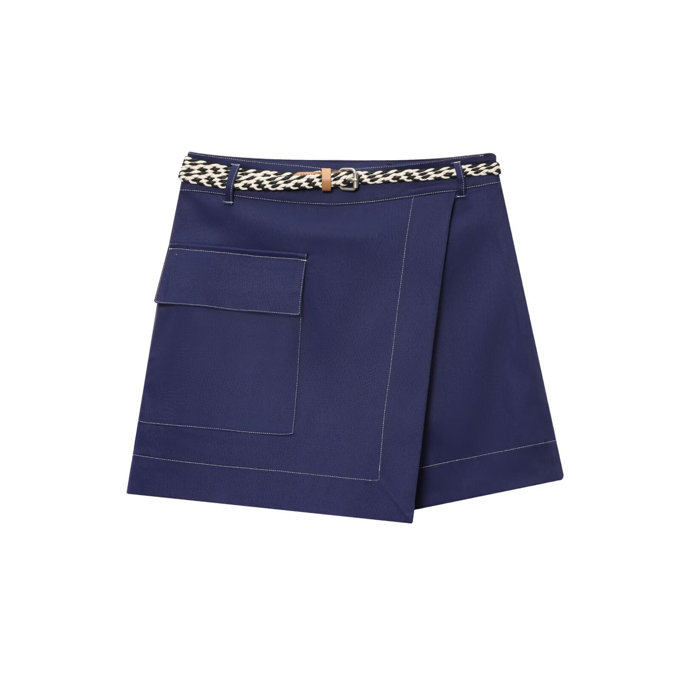 Emilia | Wrap-Front Cargo Pocket Tailored Shorts with Topstitching