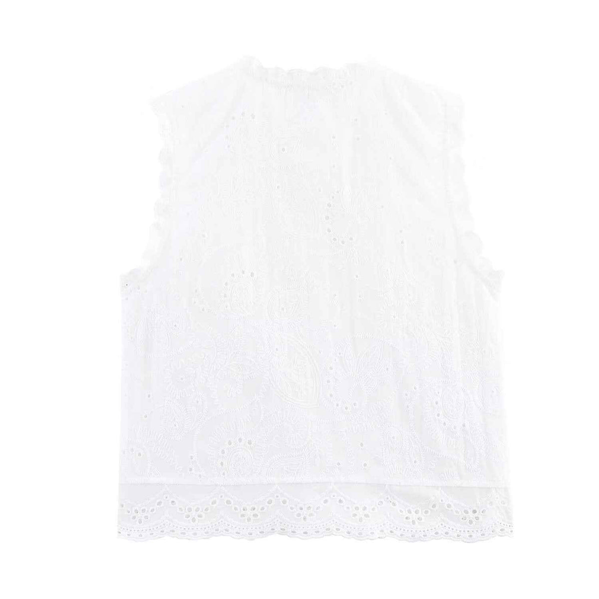 Rosa | Summer Lace Embroidered Sleeveless Cotton Vest White