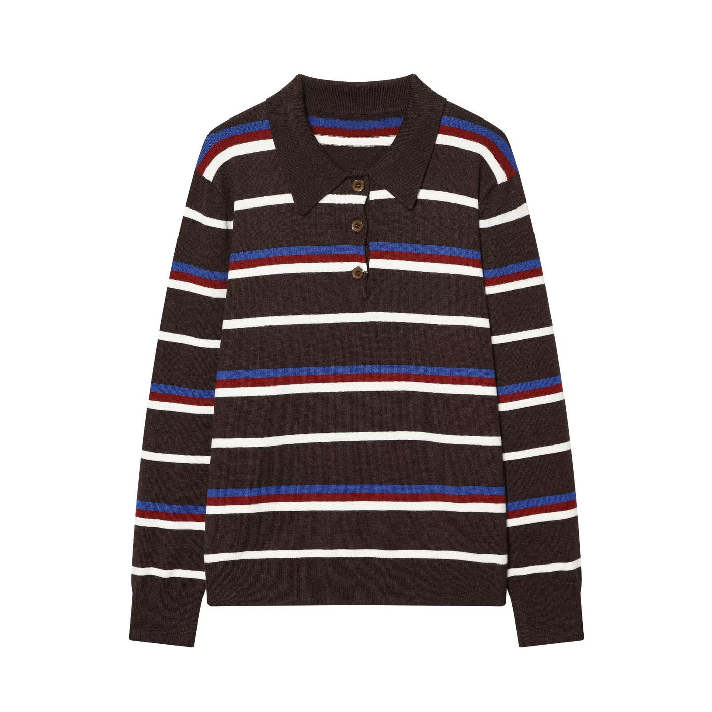 Iris | Striped Long Sleeve Polo Knit Top in Yellow & Dark Brown
