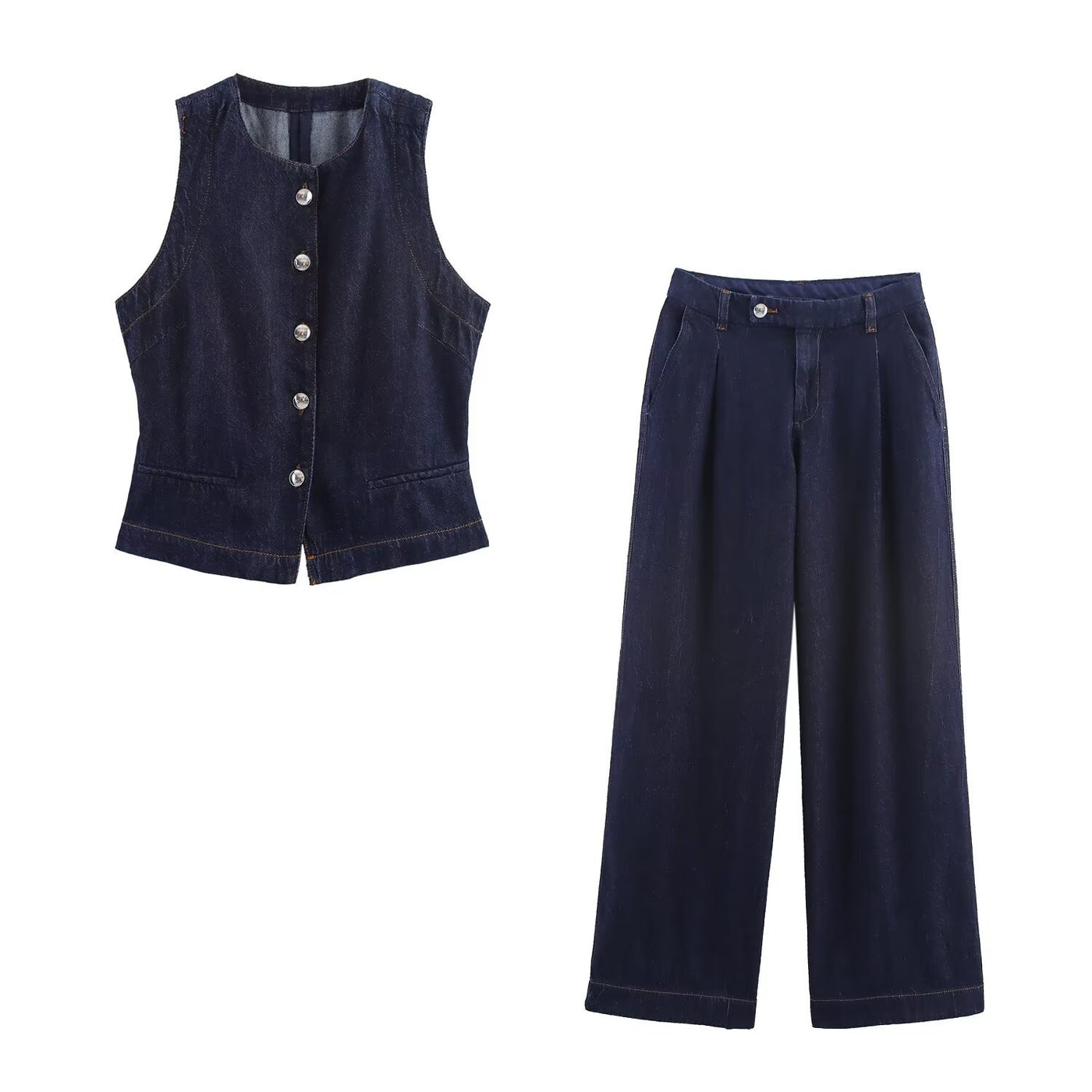 Hattie | Dark Wash Denim Waistcoat Jeans Co-ord Set