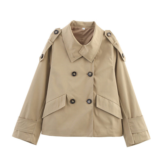 Ines | Smart Casual Double Breasted Cropped Jacket Beige Khaki
