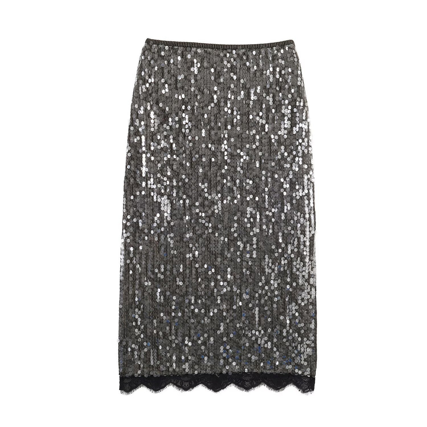 Jessica | Sequin Lace Hem Midi Skirt
