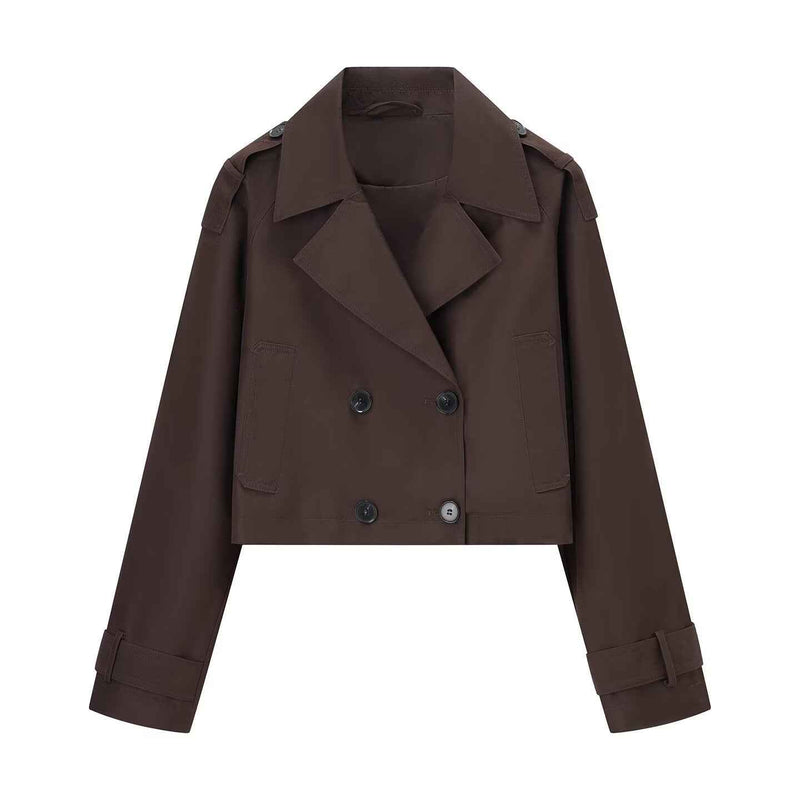 Thea | Smart Casual Double Breasted Cropped Trench Jacket Beige