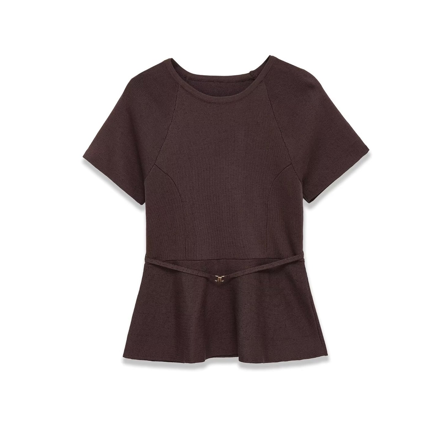 Paloma | Smart Casual Peplum Top Navy Short Sleeve Belted Fitted