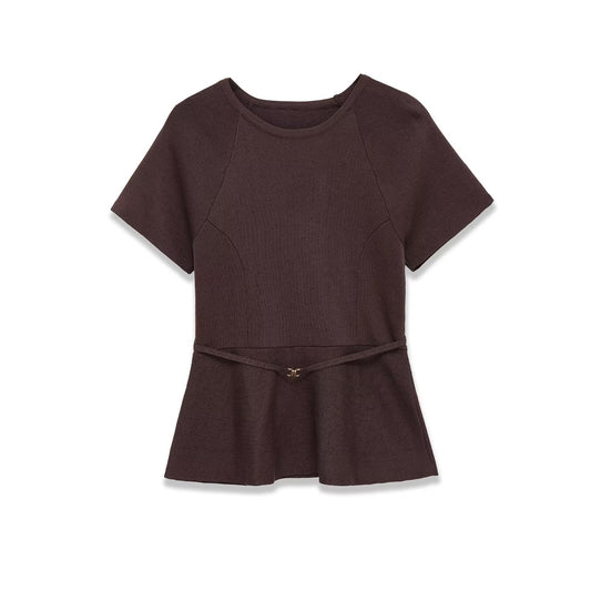 Paloma | Smart Casual Peplum Top Navy Short Sleeve Belted Fitted