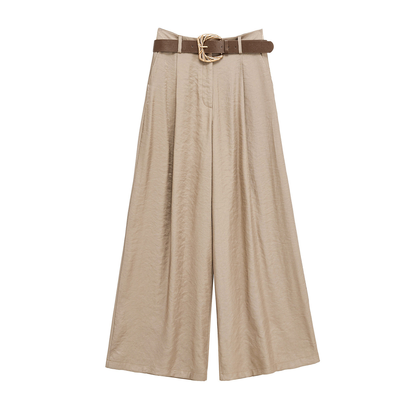 Aimee | High-Waist Front-Pleat Flowing Wide-Leg Satin Trousers