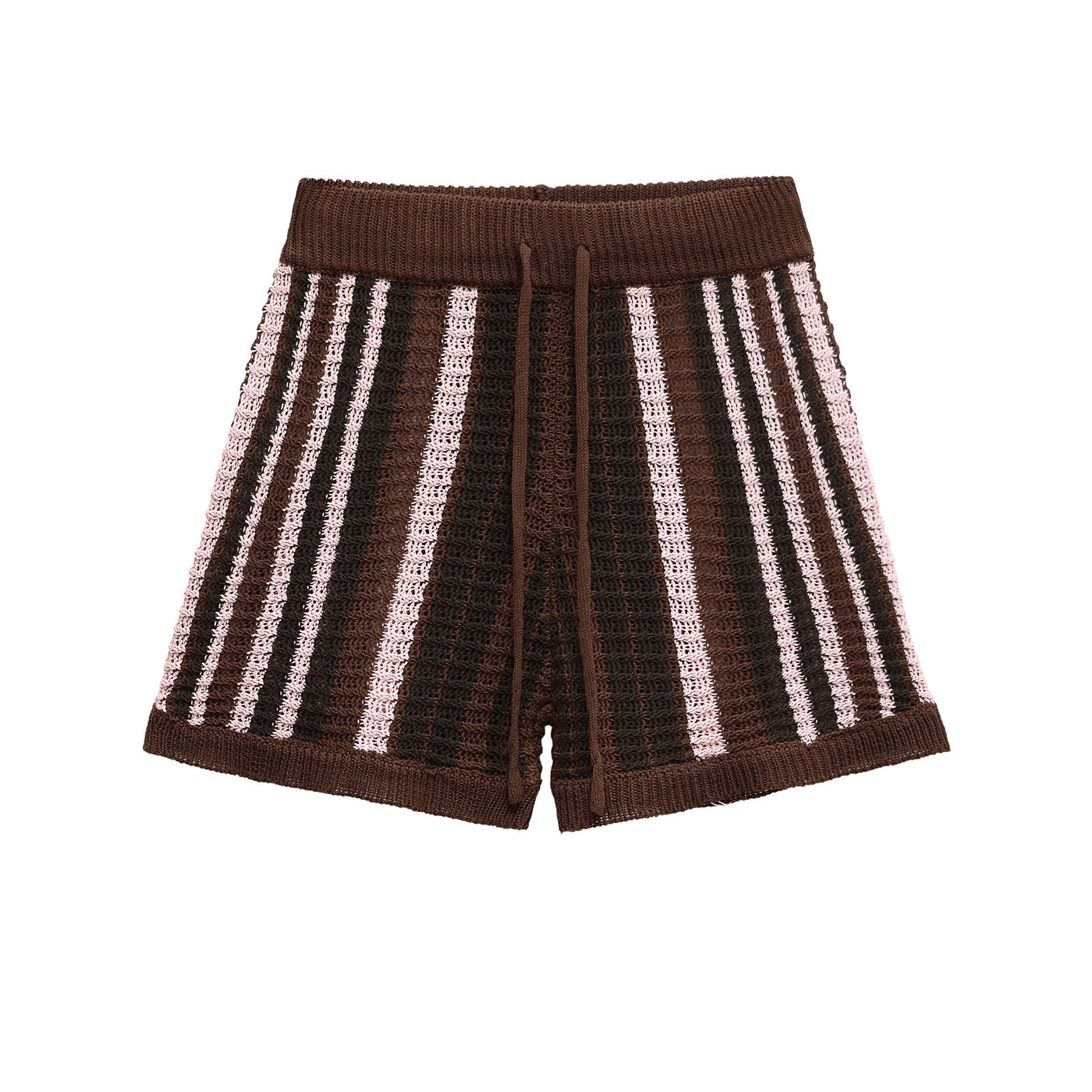Layla | Vertical Stripe Open-Knit Crochet Shorts with Drawstring
