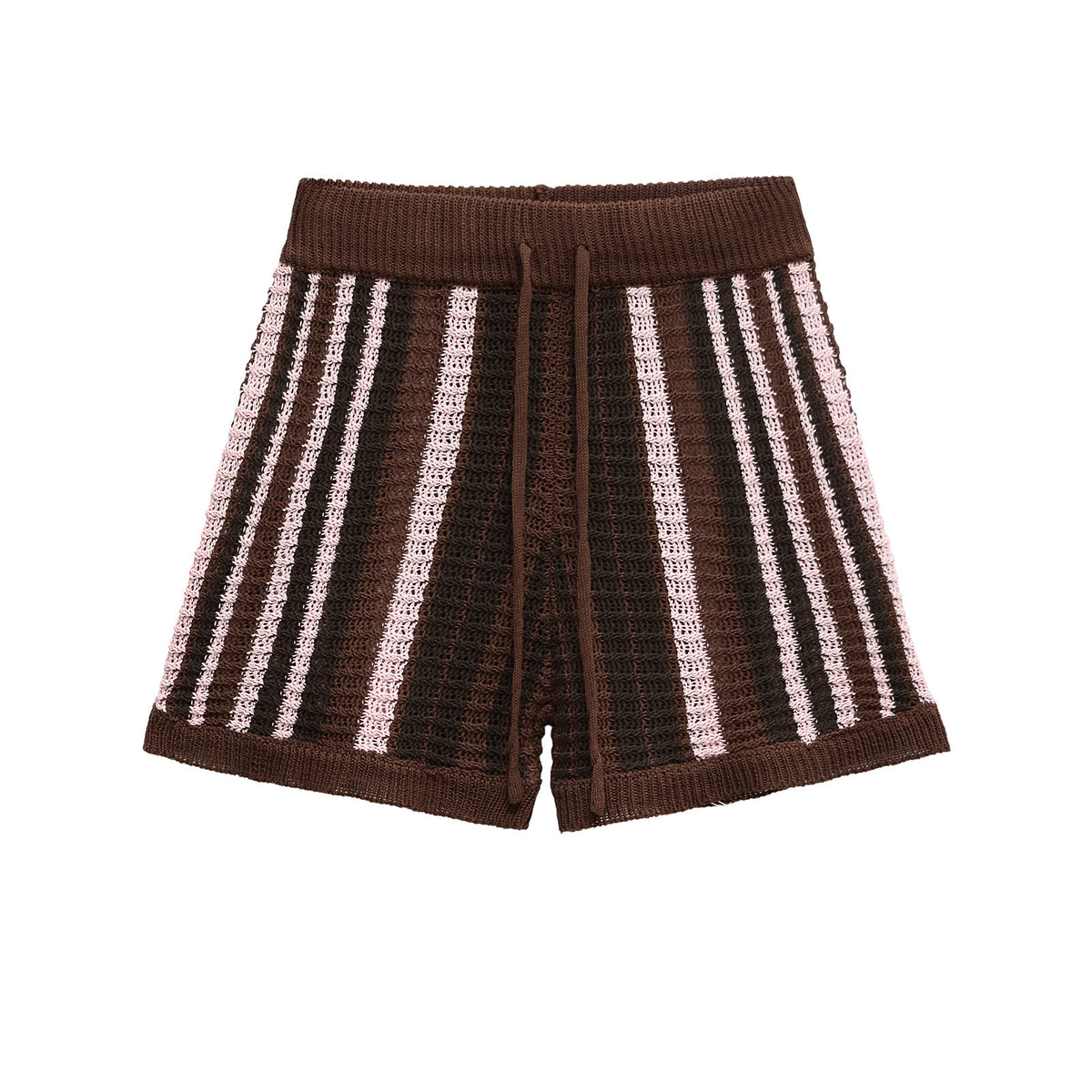 Layla | Vertical Stripe Open-Knit Crochet Shorts with Drawstring