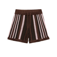 Layla | Vertical Stripe Open-Knit Crochet Shorts with Drawstring