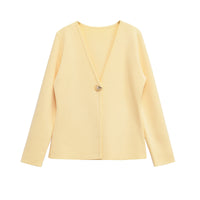 Mila | Deep V-Neck Gold Button Centre Seam Cropped Knit Cardigan