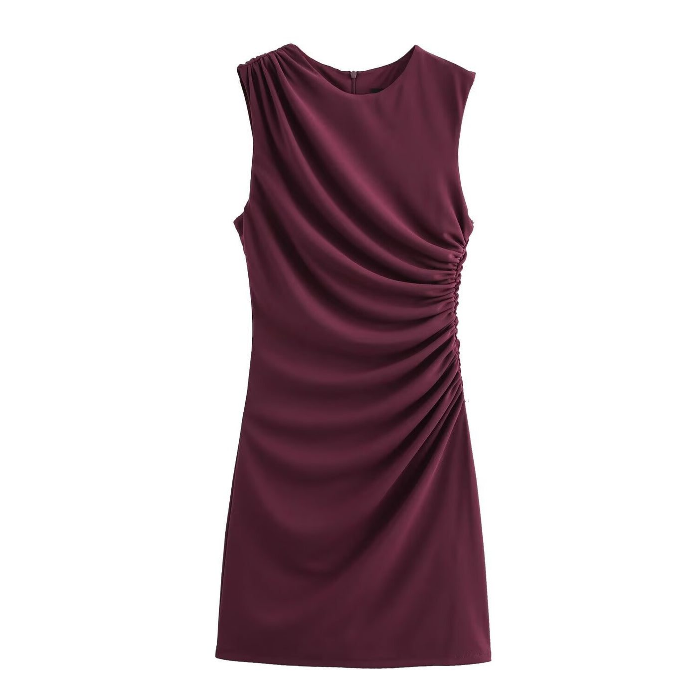 Yasmine | Asymmetric Neck Side Ruching Sleeveless Bodycon Mini Dress