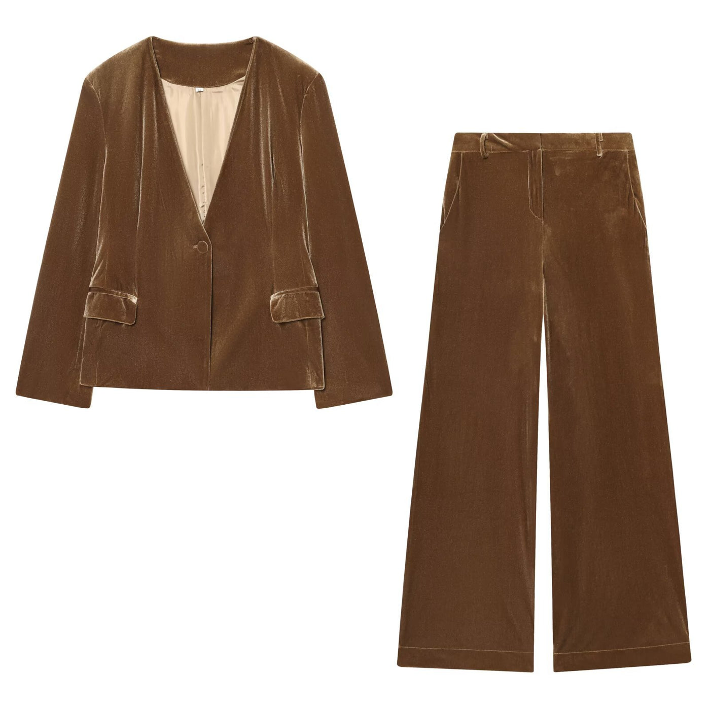 Esme | Velvet Deep V-Neck Blazer Wide Leg Co-ord Set