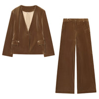 Esme | Velvet Deep V-Neck Blazer Wide Leg Co-ord Set