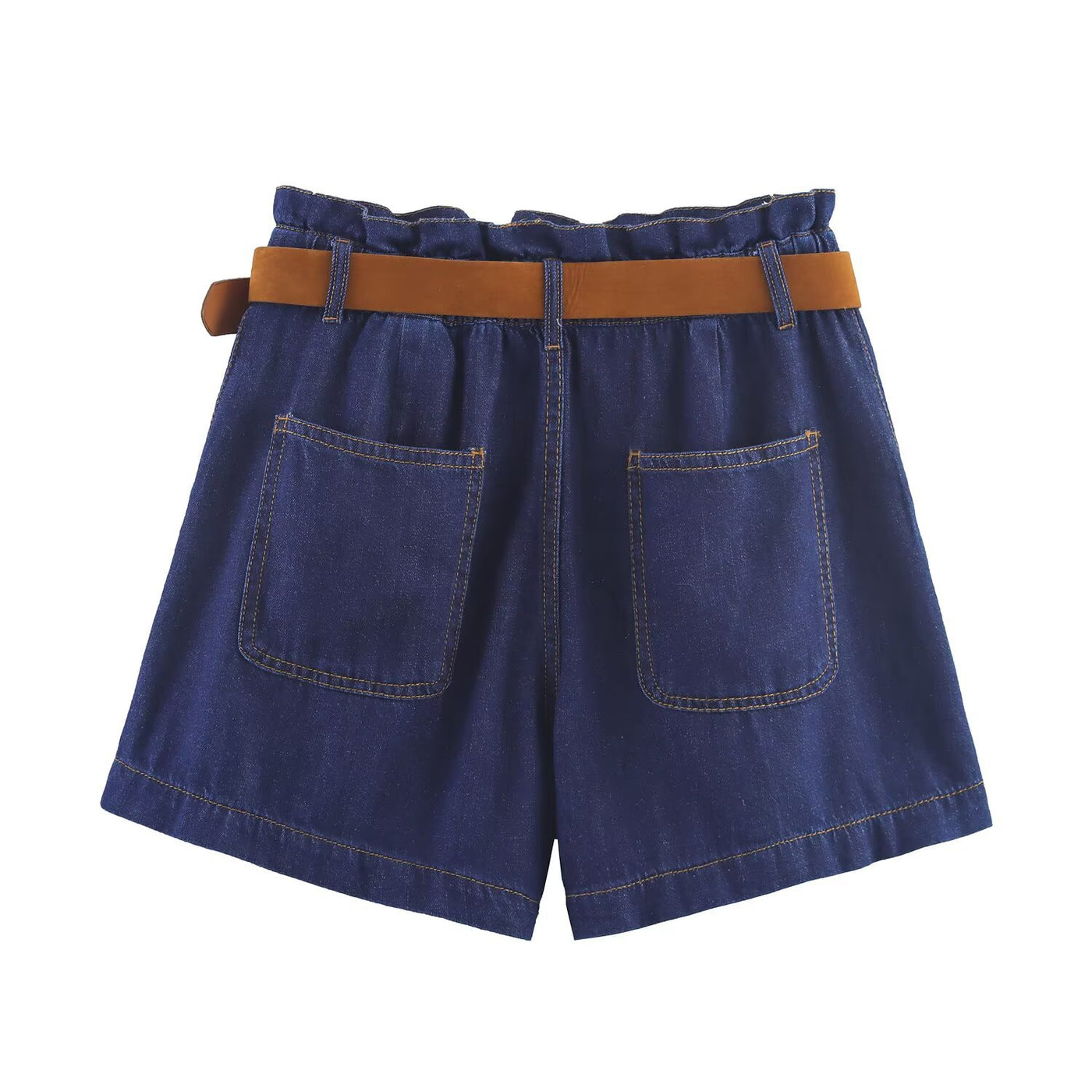 Darcie | High-Waist Paperbag Cotton Shorts with Gold Buckle Belt