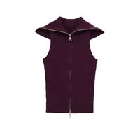 Uma | Knitted Zip Up Vest Top Purple Sleeveless Ribbed Collared