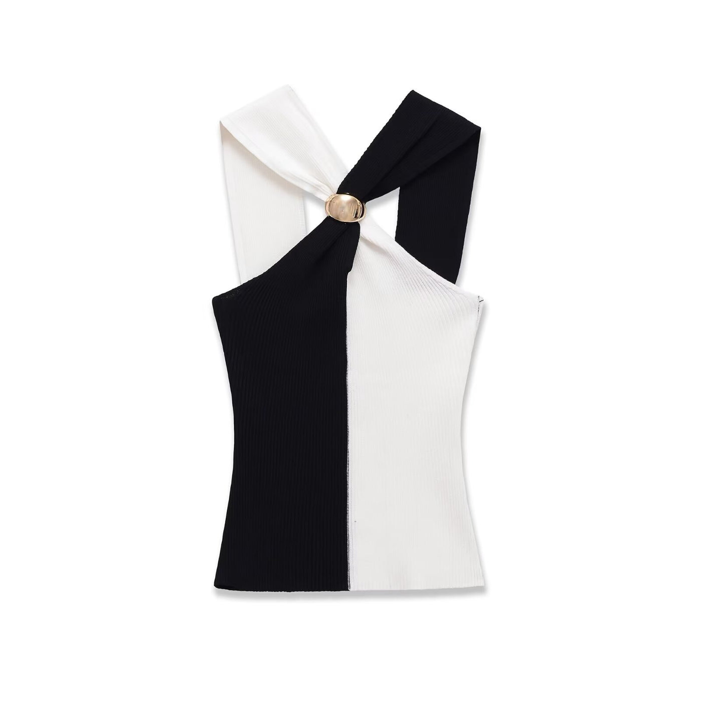 Francesca | Two-Tone Ribbed Halter Crop Top