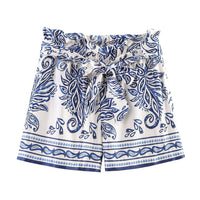 Lucy | Printed Paperbag Waist Cotton Shorts with Self-Tie Belt
