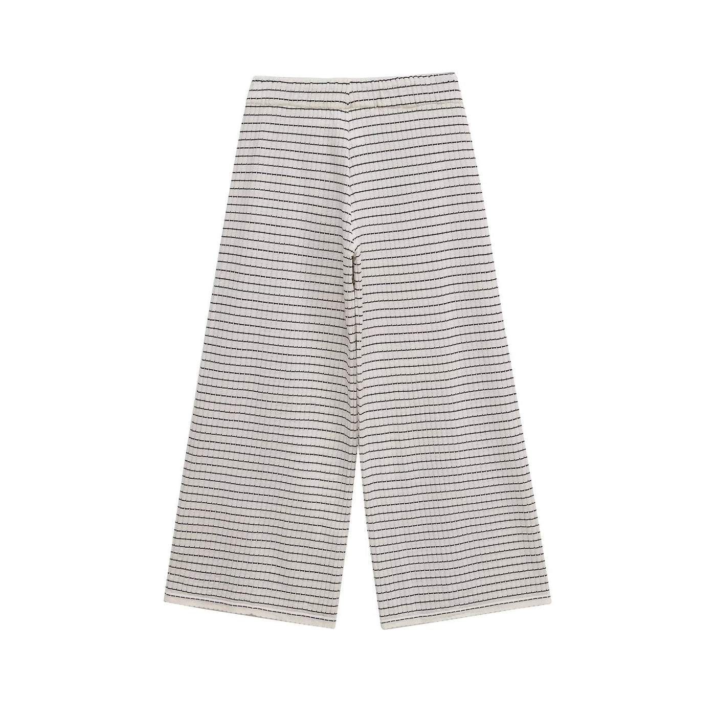 Naomi | Stripe Drawstring Ribbed Knit Wide-Leg Trousers in Cream