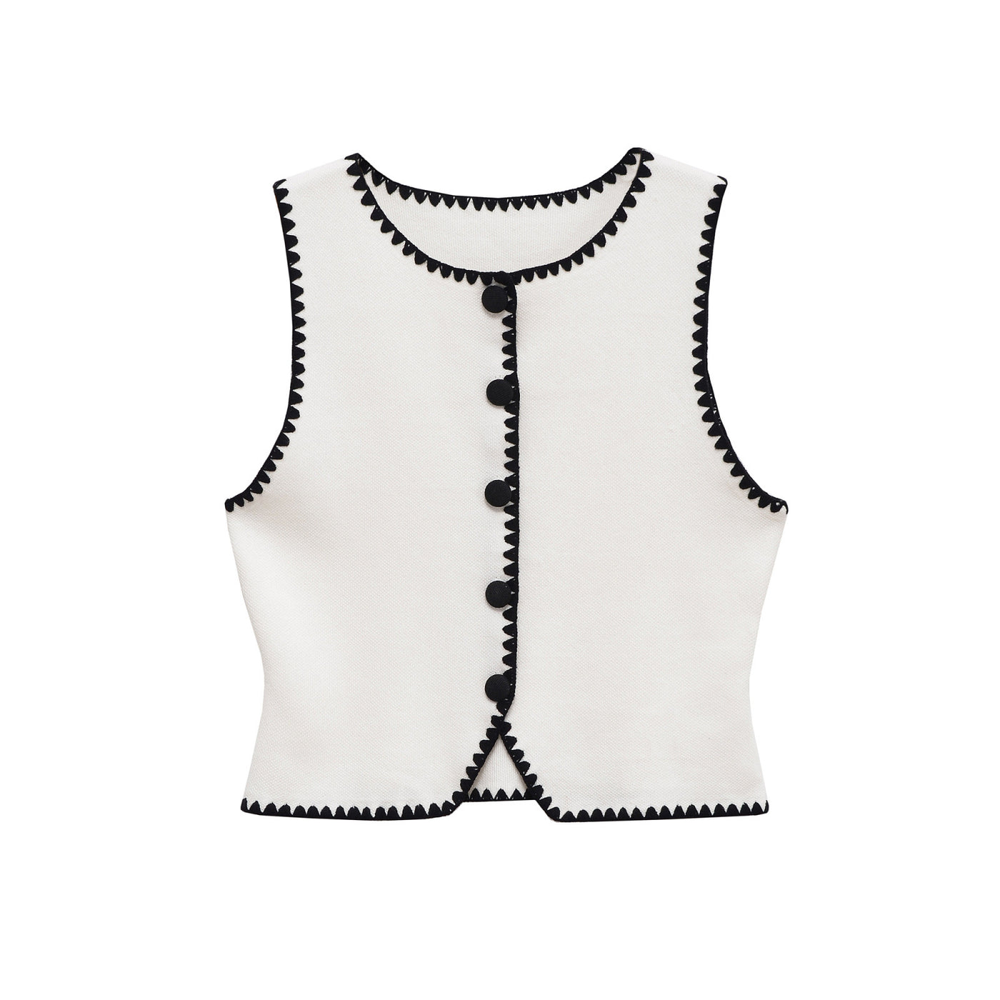 Thea | Scallop Trim Button Front Sleeveless Crop Waistcoat