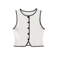 Thea | Scallop Trim Button Front Sleeveless Crop Waistcoat
