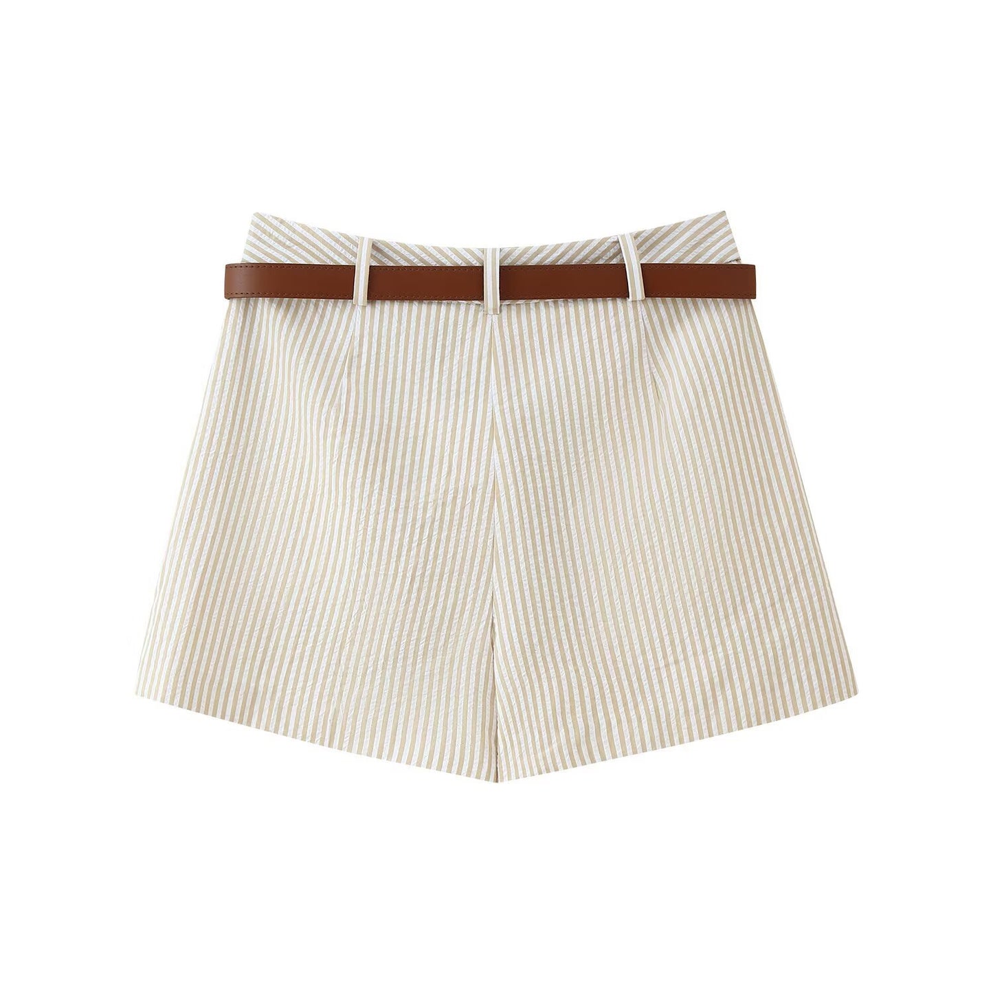 Ines | Summer Linen Shorts Tailored Cream Striped High Waisted