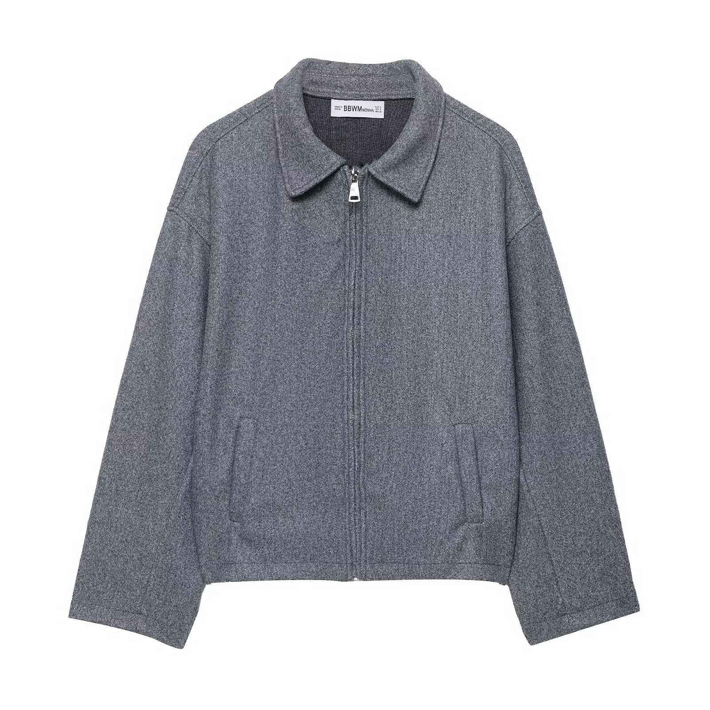 Isla | Casual Grey Fleece Jacket Zip Up Collared Oversized