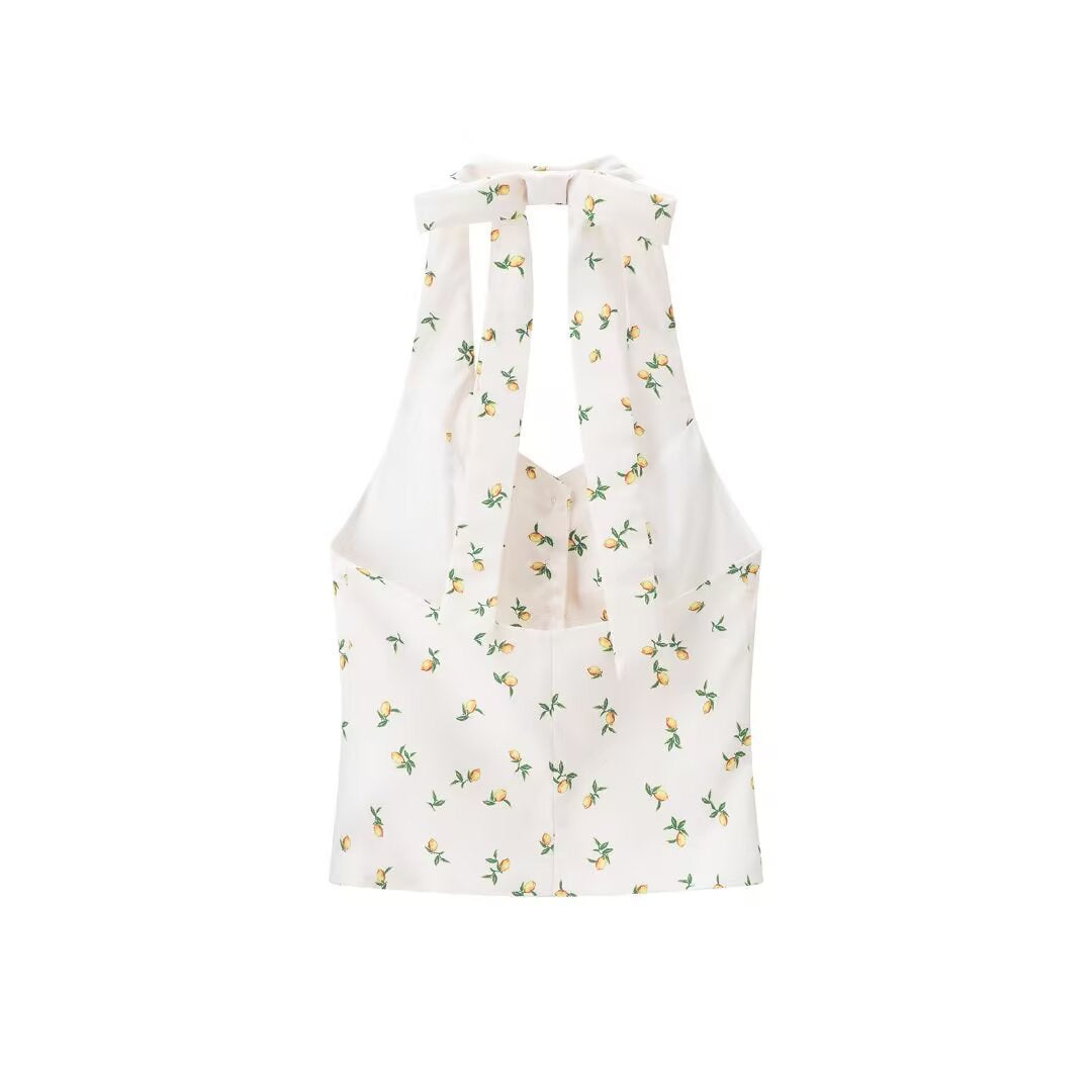 India | Floral Print Button-Front Halter Top