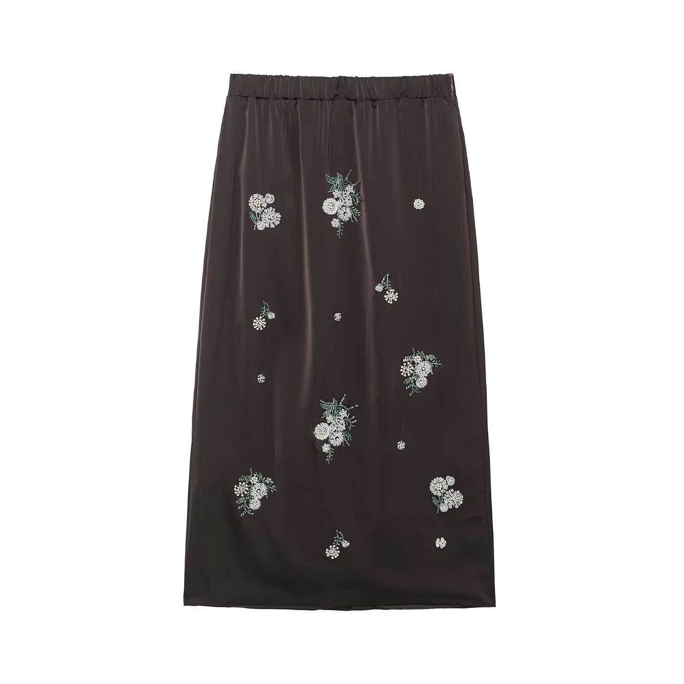 Matilda | Floral Embroidered Satin Midi Skirt