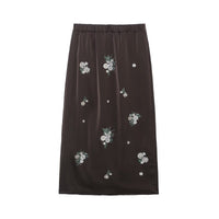 Matilda | Floral Embroidered Satin Midi Skirt