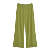 Eloise | High-Waist Pull-On Flowing Wide-Leg Jersey Trousers in Green