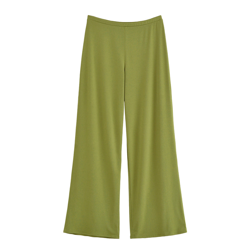 Stella | Casual Wide Leg Trousers Green Fluid Drape