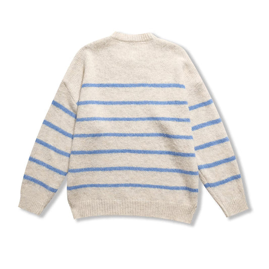 Elise | Striped Knitted Sweater Cream Blue Long Sleeve