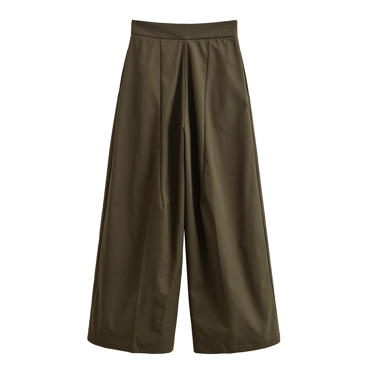 Saskia | High-Waist Deep Pleat Flowing Wide-Leg Trousers in Khaki