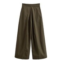 Saskia | High-Waist Deep Pleat Flowing Wide-Leg Trousers in Khaki