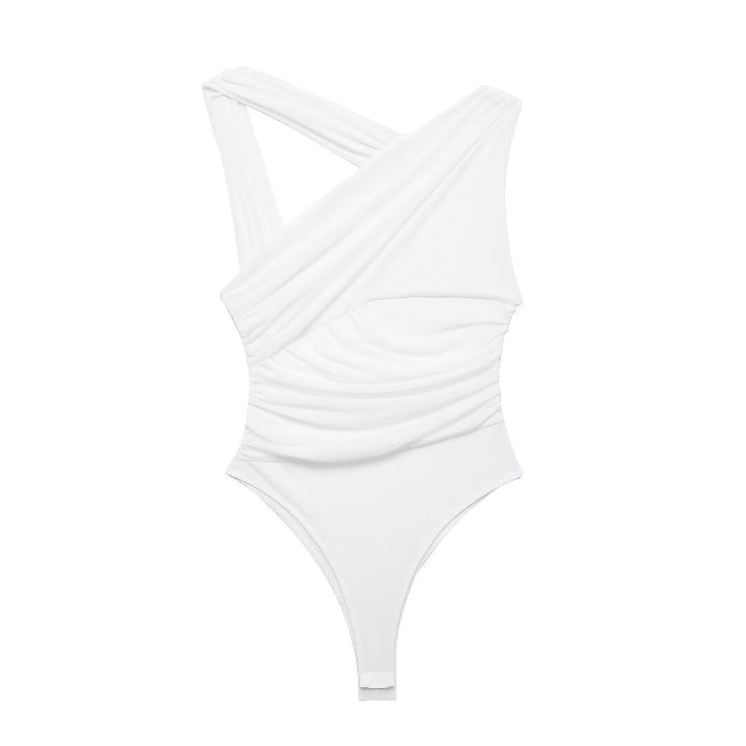 Edie | Leopard Print Bodysuit Vest Top Beige Ruched