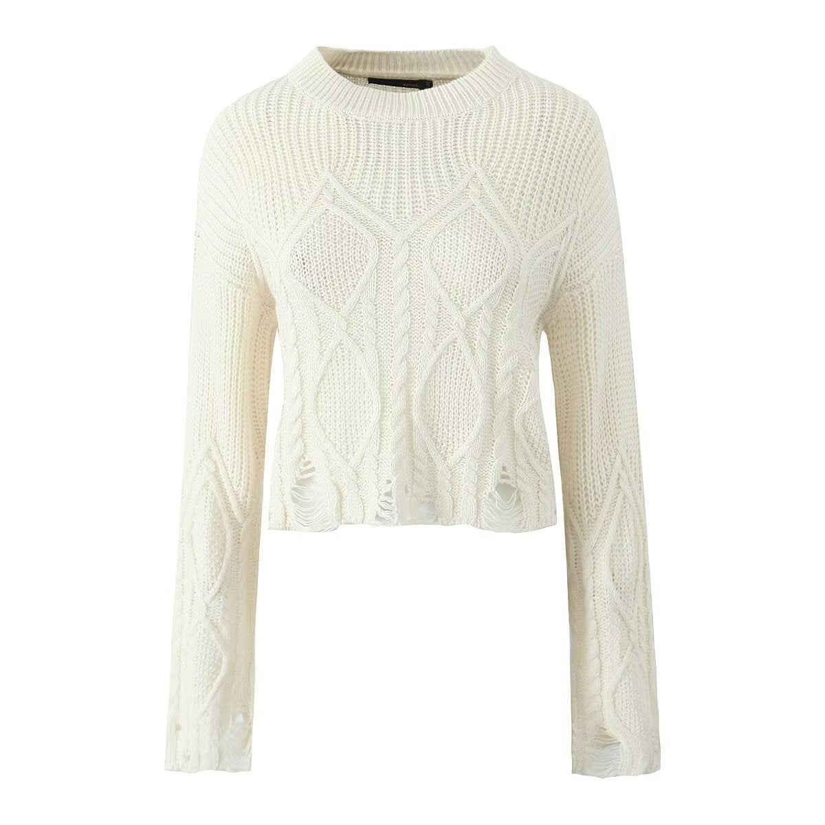 Ariella | Relaxed Cropped Distressed Cable Knit Top