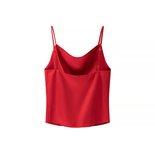 Maren | Elegant Cowl Neck Cami Top Red Satin Sleeveless Strappy