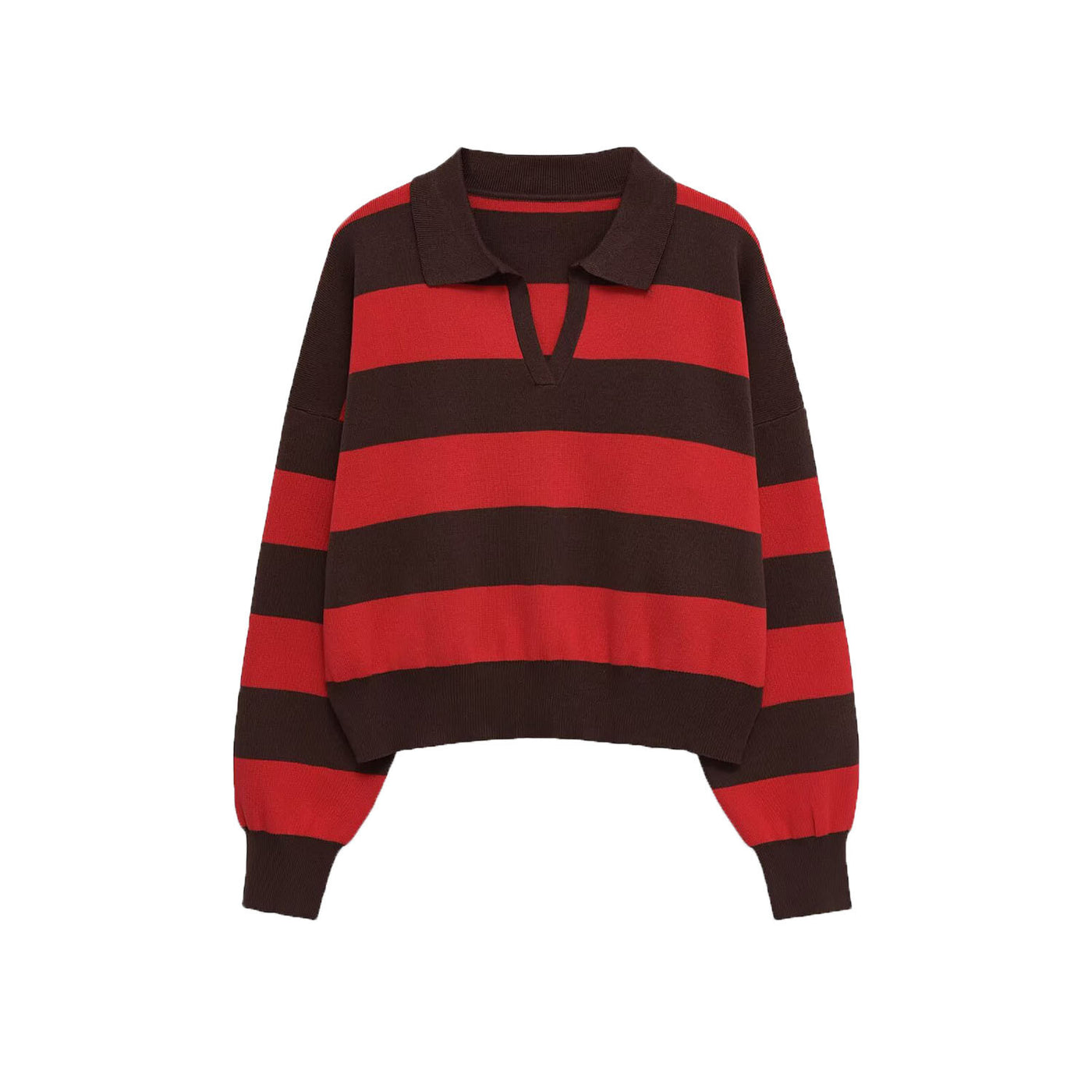 Maisie | Striped Cropped Knit Polo Top