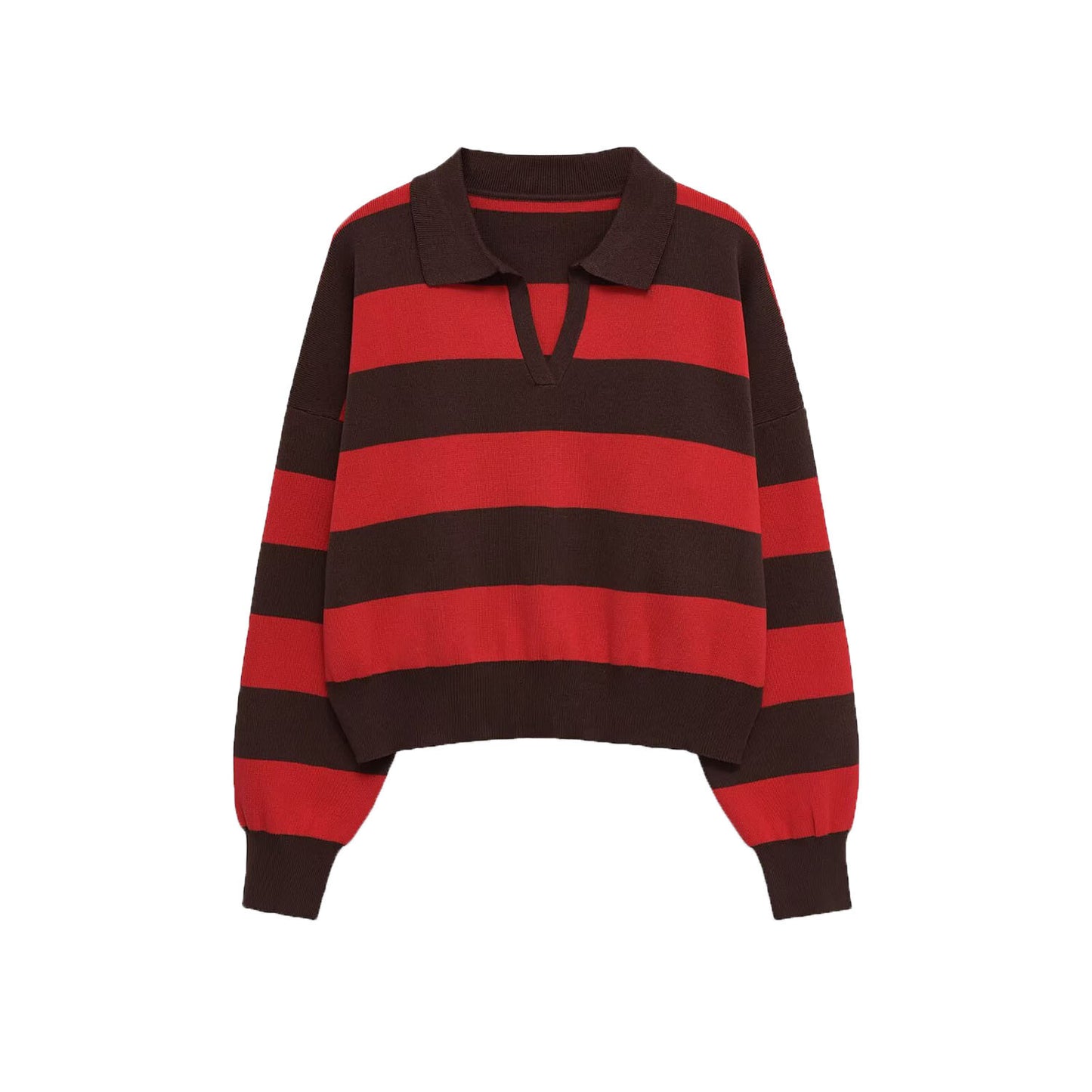 Phoebe | Red Cosy Striped Knit Polo Jumper