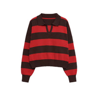 Maisie | Striped Cropped Knit Polo Top
