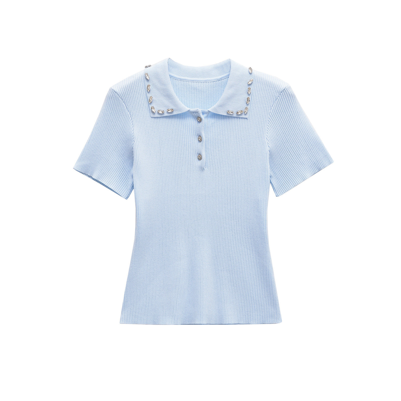 Hannah | Jewel Button Ribbed Knit Polo Top