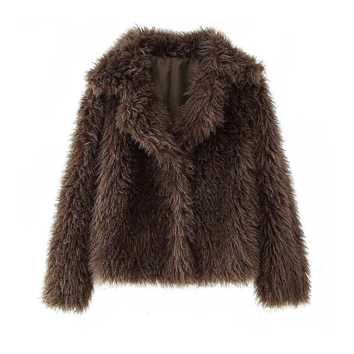 Romy | Autumn Fluffy Faux Fur Jacket Brown