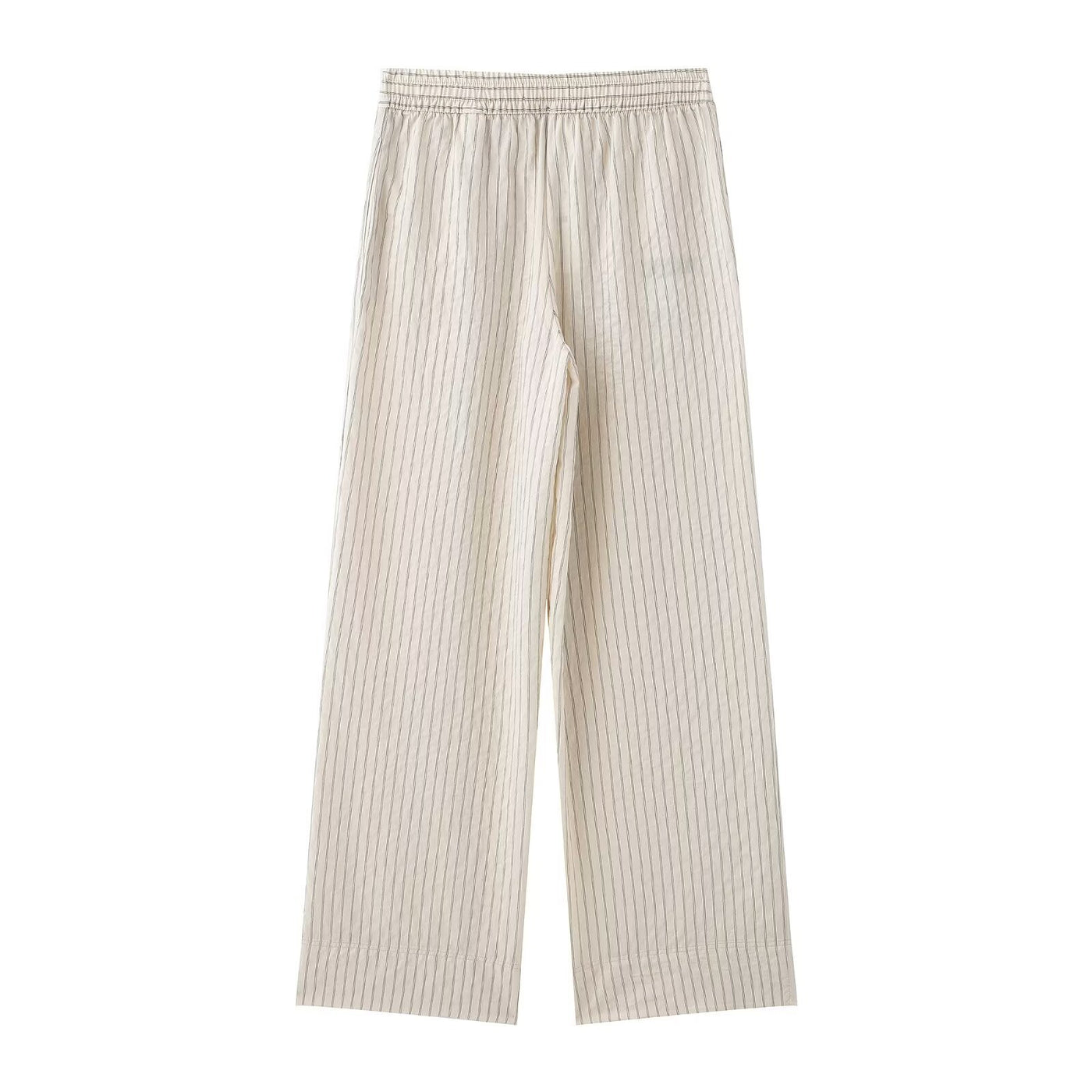 Grace | Pinstripe Wide-Leg Linen Trousers with Flat Front and Elasticated Back