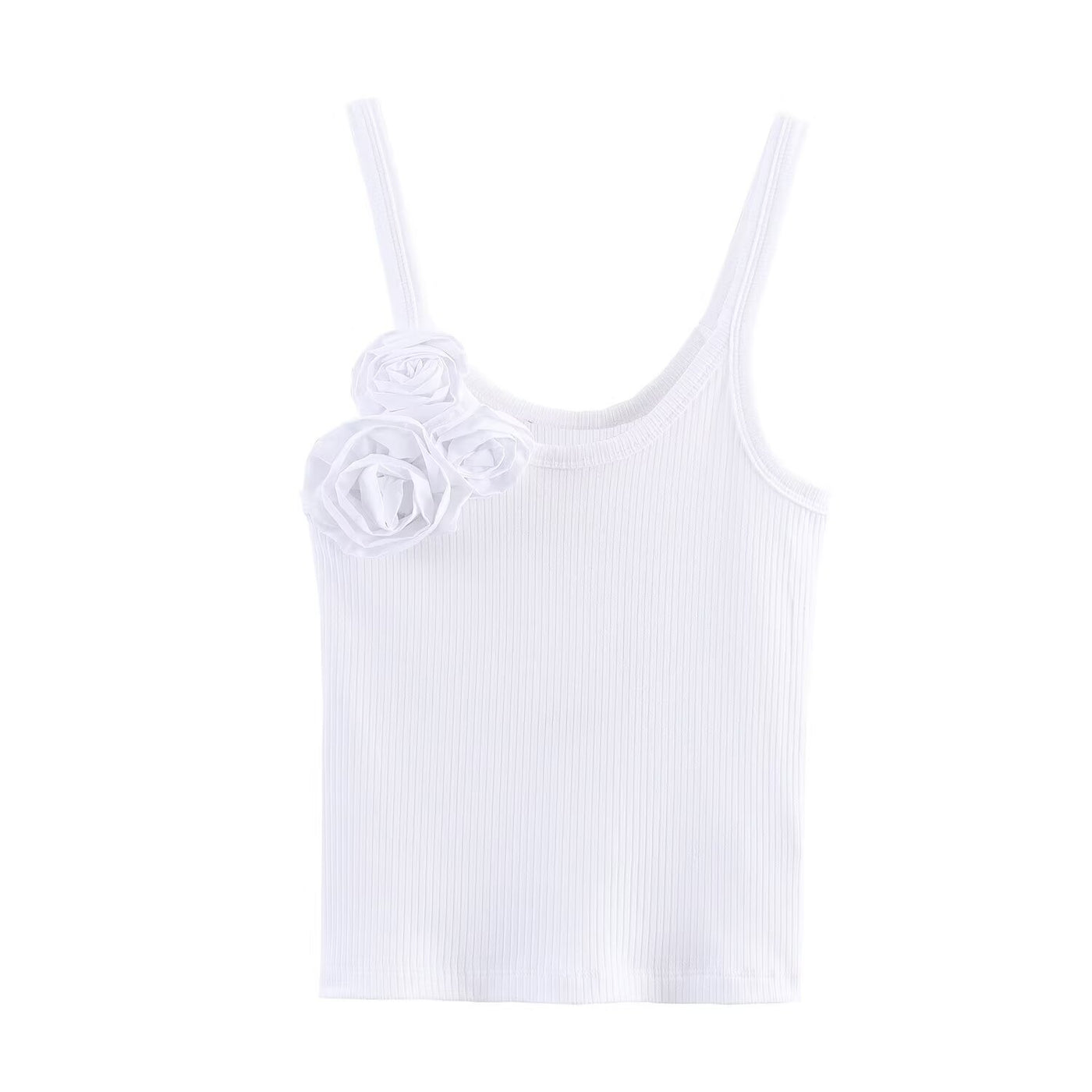 Eloise | Fabric Rose Ribbed Knit Scoop Neck Tank Top