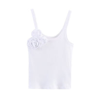 Eloise | Fabric Rose Ribbed Knit Scoop Neck Tank Top