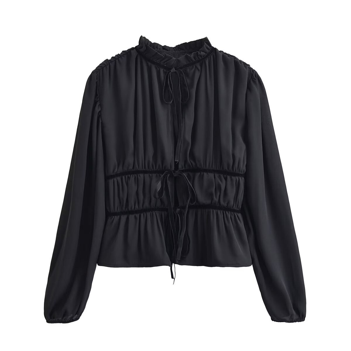Anya | Ruffled Tie-Front Peplum Chiffon Blouse